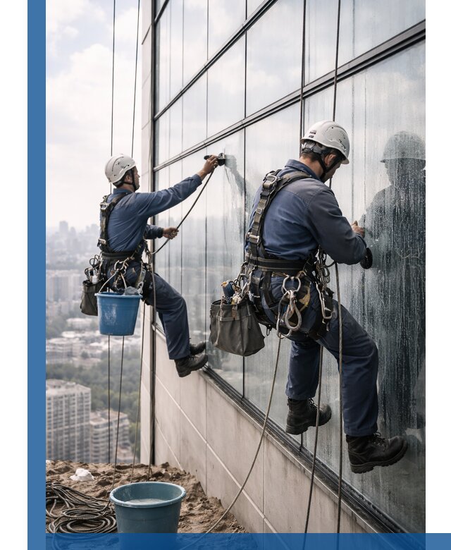 Профессиональная мойка фасадных окон альпинистами в Алапаевске