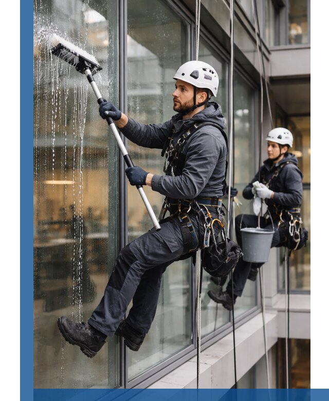 Профессиональная мойка витражей промышленными альпинистами в Алапаевске