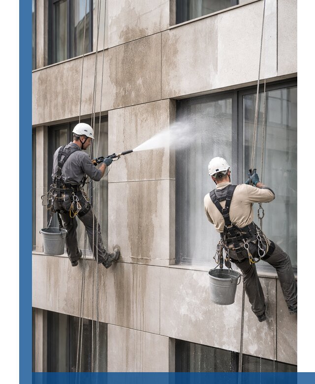 Послестроительная мойка фасада промышленным альпинизмом в Алапаевске