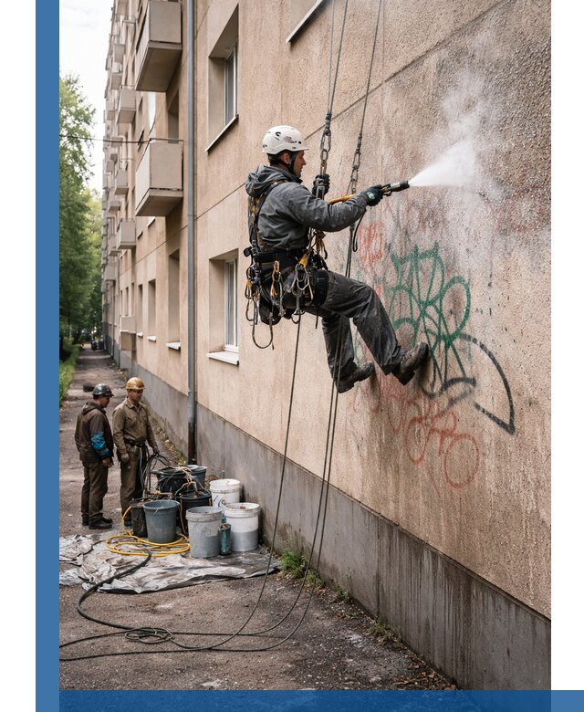 Удаление граффити с фасада в Алапаевске без следов и повреждений