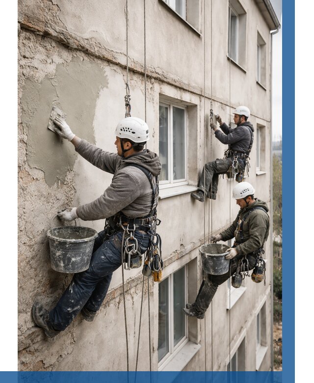 Ремонт штукатурного фасада в Алапаевске от 803 р. под ключ | ВЫСОТНИК-Лпв