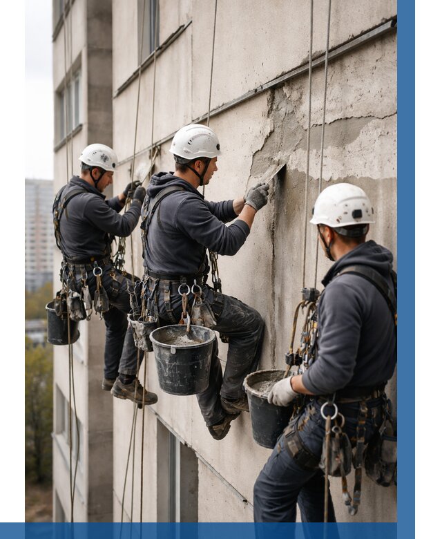 Ремонт бетонных элементов фасада в Алапаевске от 2676 р. | ВЫСОТНИК-Лпв