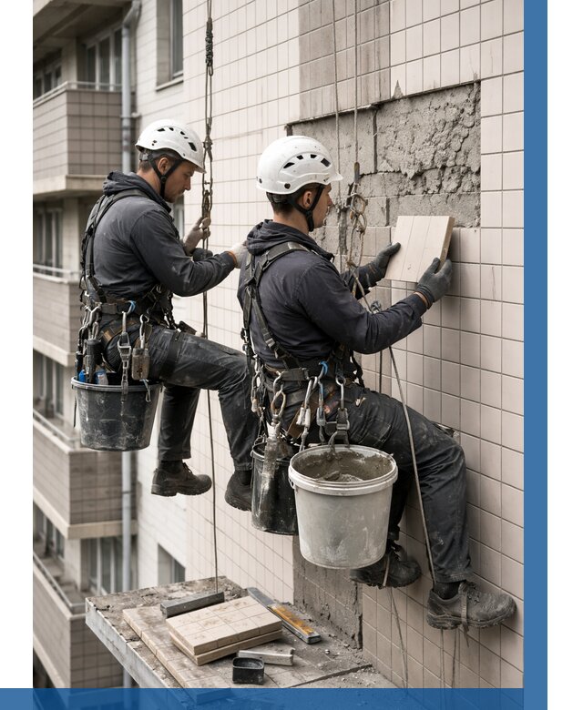 Ремонт облицовки фасада плиткой в Алапаевске от 1927 р. | ВЫСОТНИК-Лпв