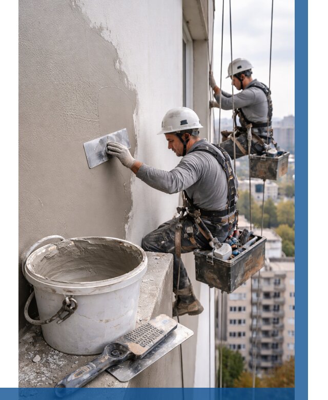 Шпаклевка фасада на высоте в Алапаевске от 749 р. | ВЫСОТНИК-Лпв