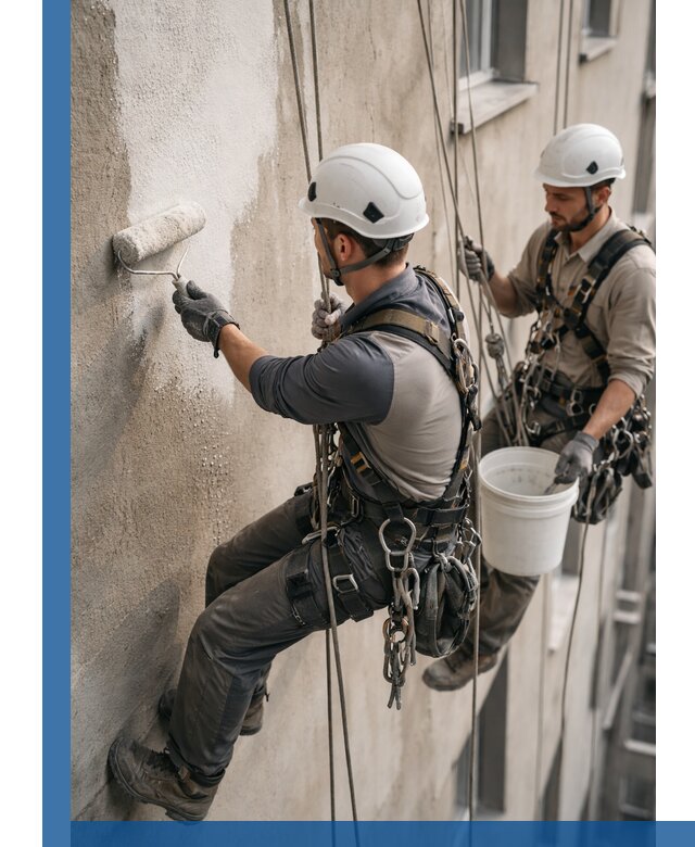 Грунтовка фасада на высоте в Алапаевске промышленными альпинистами