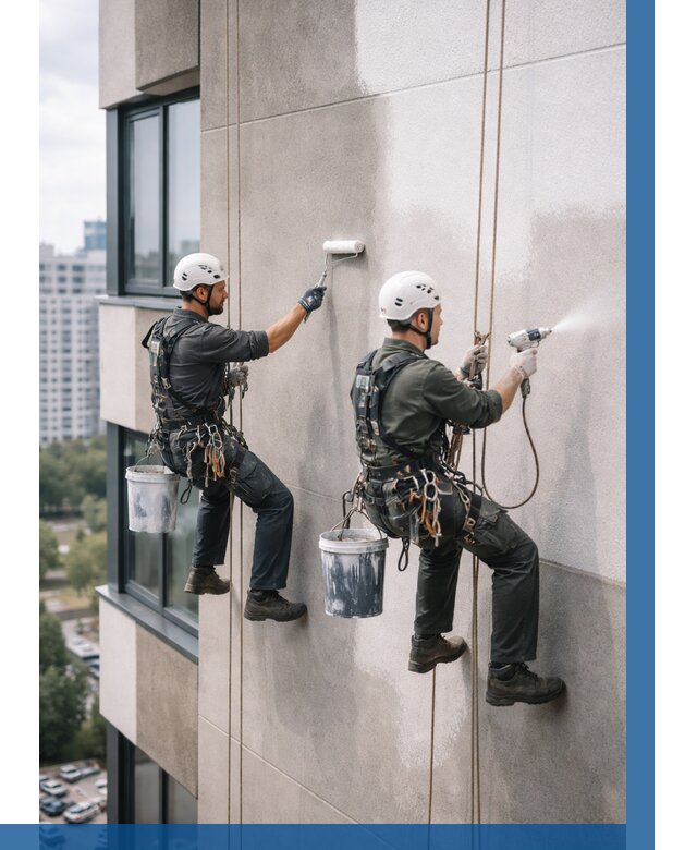 Покраска фасада альпинистами в Алапаевске от 321 р. | ВЫСОТНИК-Лпв