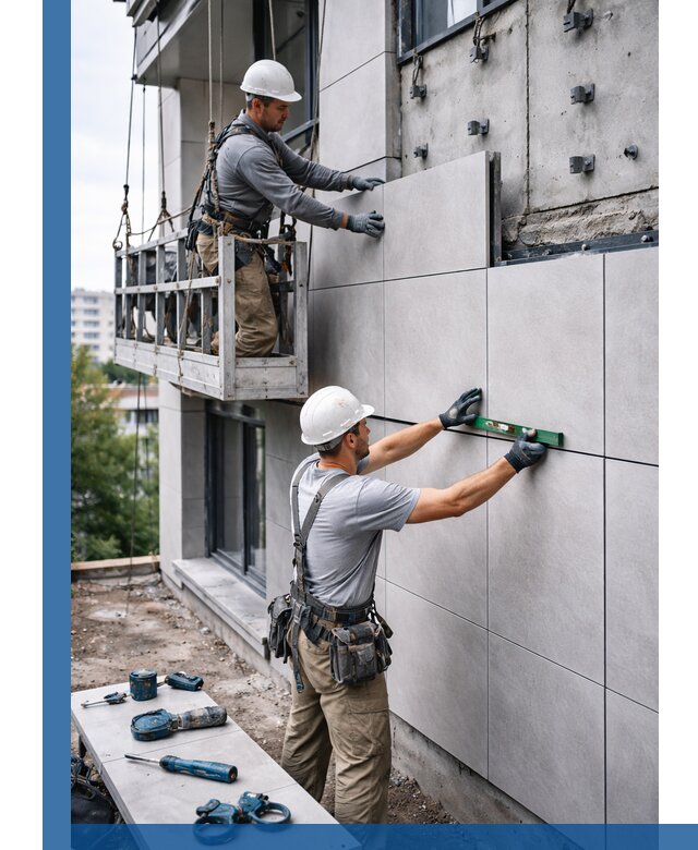 Монтаж керамогранита на фасад в Алапаевске под ключ с гарантией качества