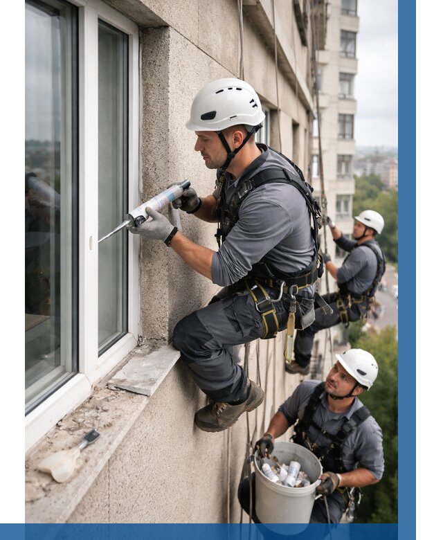Герметизация оконных швов снаружи в Алапаевске от 1606 р. | ВЫСОТНИК-Лпв