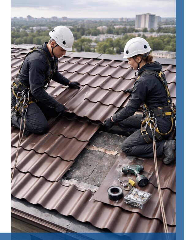 Ремонт металлочерепицы на крыше в Алапаевске от 963 р. | ВЫСОТНИК-Лпв