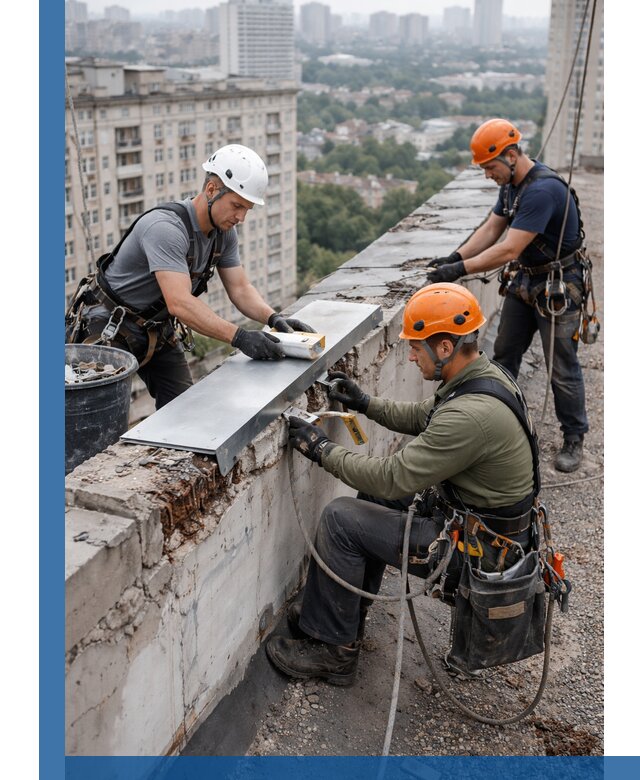 Ремонт парапета на кровле в Алапаевске, высотные работы с гарантией