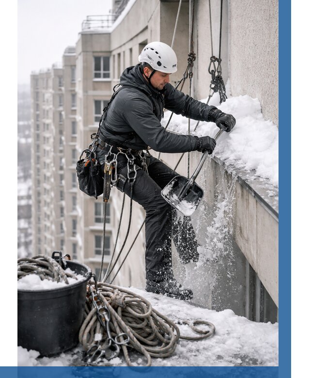 Очистка карнизов от снега в Алапаевске от 321 р. | ВЫСОТНИК-Лпв