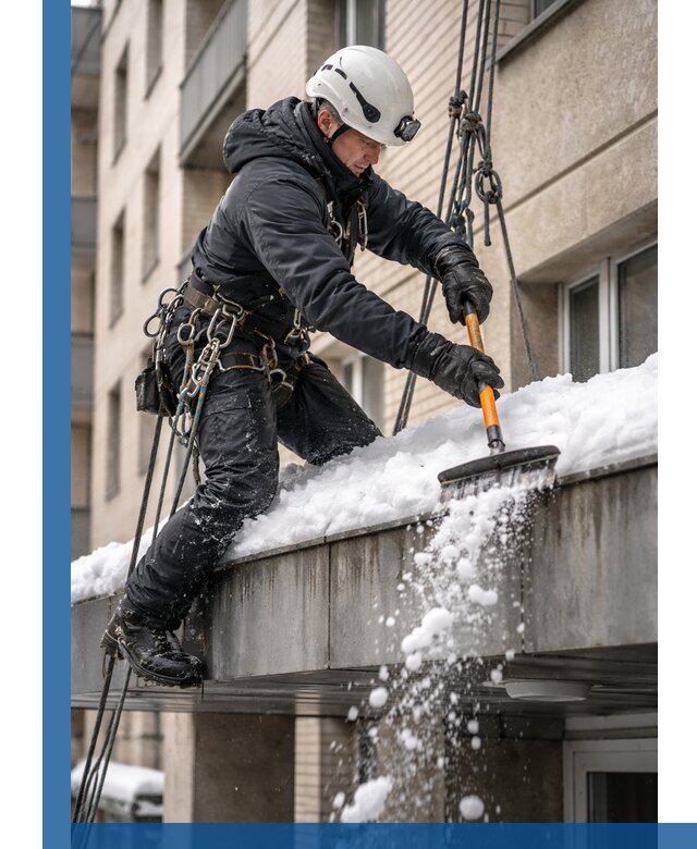 Очистка козырьков от снега в Алапаевске круглогодично безопасно