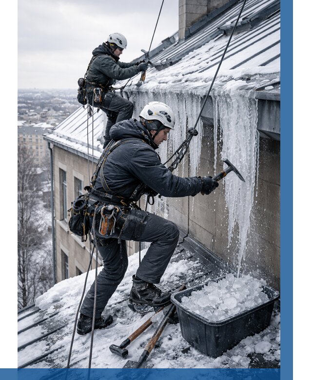 Удаление наледи с кровли в Алапаевске от 5888 р. | ВЫСОТНИК-Лпв