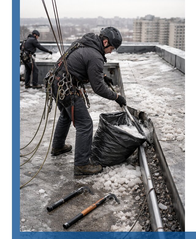Аварийная очистка кровли в Алапаевске от промальпинистов