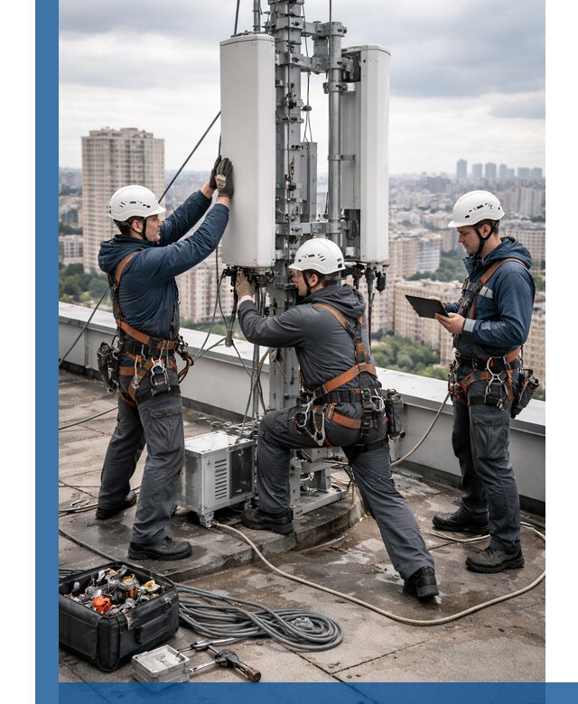 Монтаж антенн связи на крыше в Алапаевске с вводом в эксплуатацию