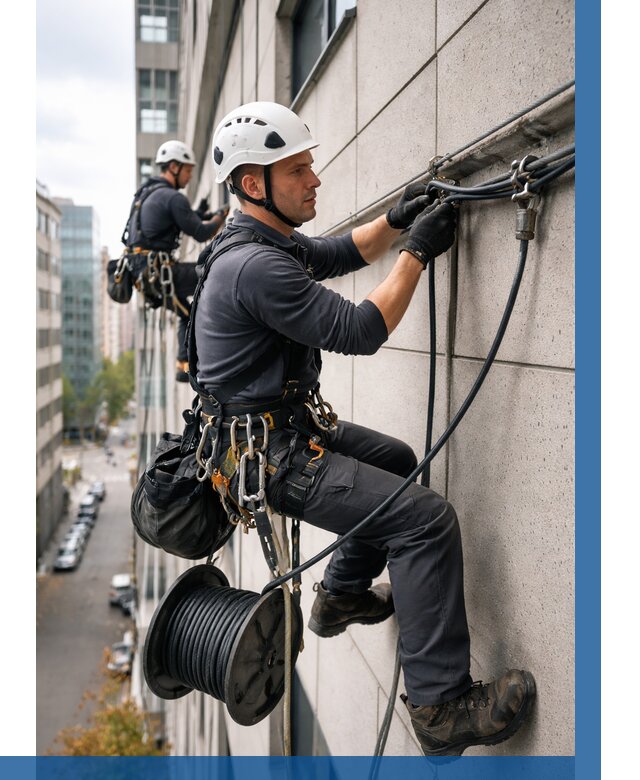 Прокладка кабеля по фасаду в Алапаевске от 375 р. | ВЫСОТНИК-Лпв