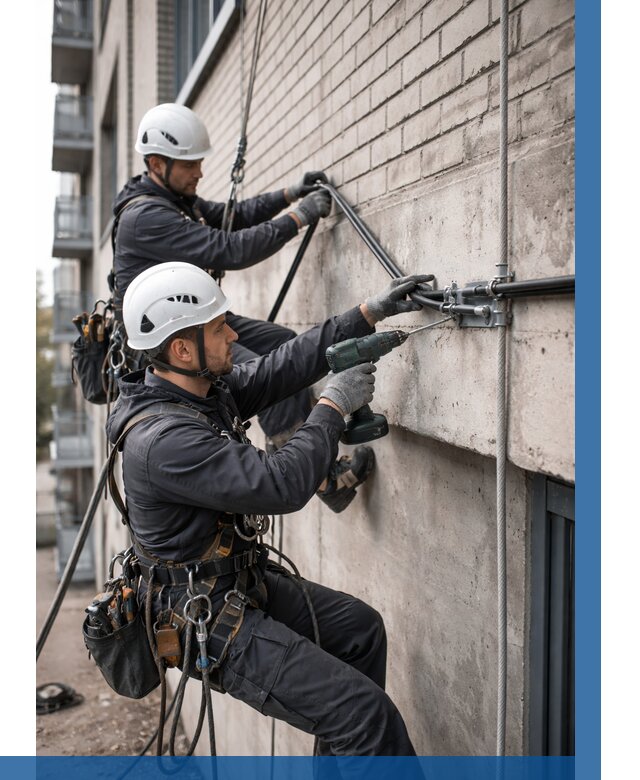 Крепление кабеля на фасаде в Алапаевске от 375 р. | ВЫСОТНИК-Лпв