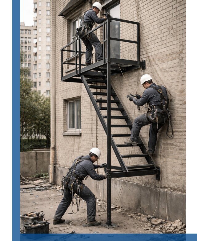 Монтаж пожарной лестницы в Алапаевске, установка и крепление