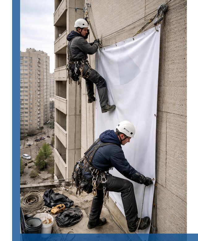 Профессиональный монтаж баннеров на фасаде в Алапаевске