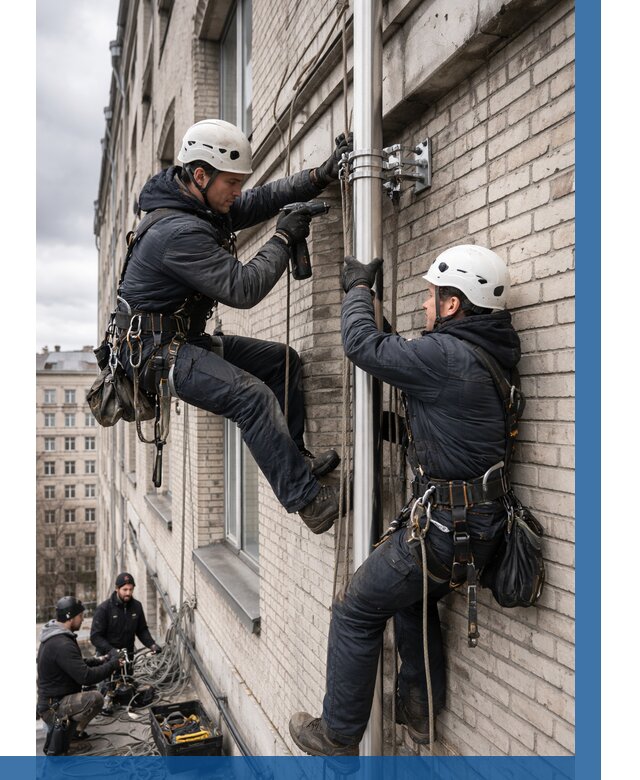 Монтаж флагштока на здании в Алапаевске от 6958 р. | ВЫСОТНИК-Лпв