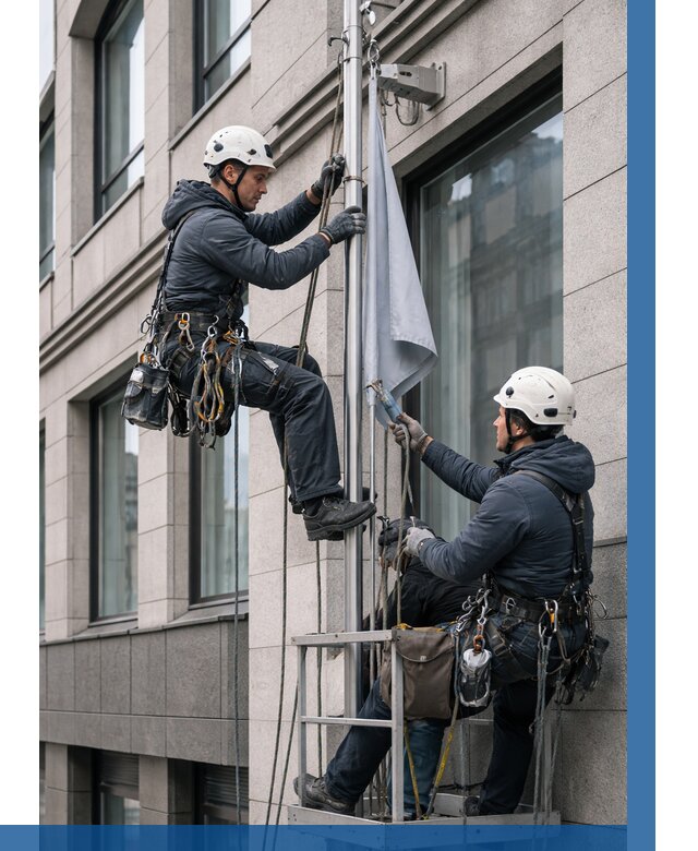 Установка флагов на фасаде в Алапаевске от 4817 р. | ВЫСОТНИК-Лпв