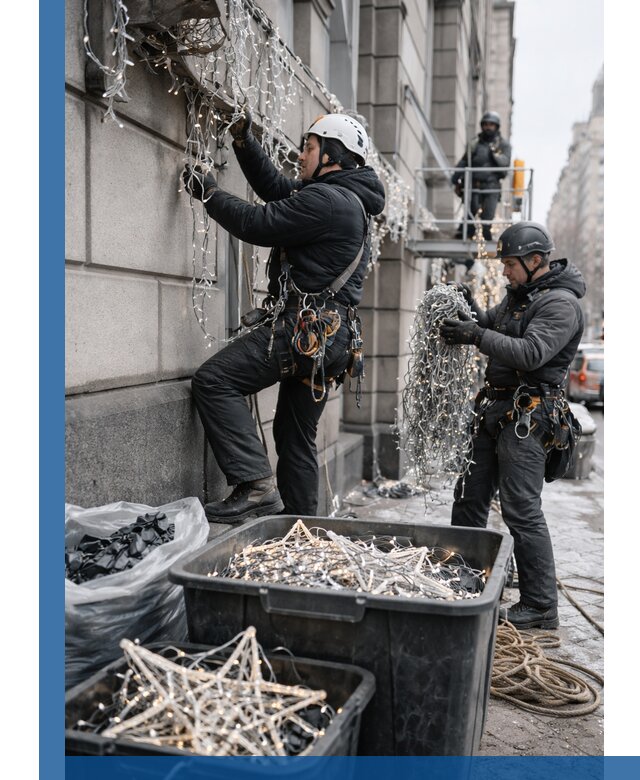 Демонтаж новогоднего оформления и гирлянд в Алапаевске