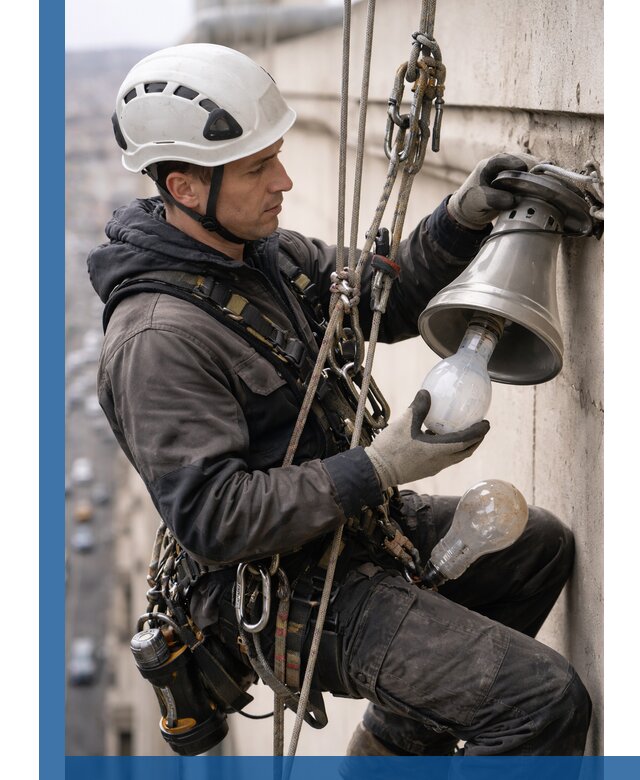 Замена ламп на высоте в Алапаевске профессионально и быстро