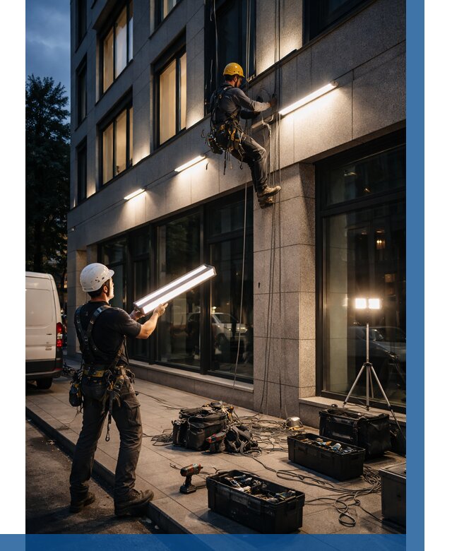 Монтаж архитектурной подсветки здания в Алапаевске от 2676 р.|ВЫСОТНИК-Лпв