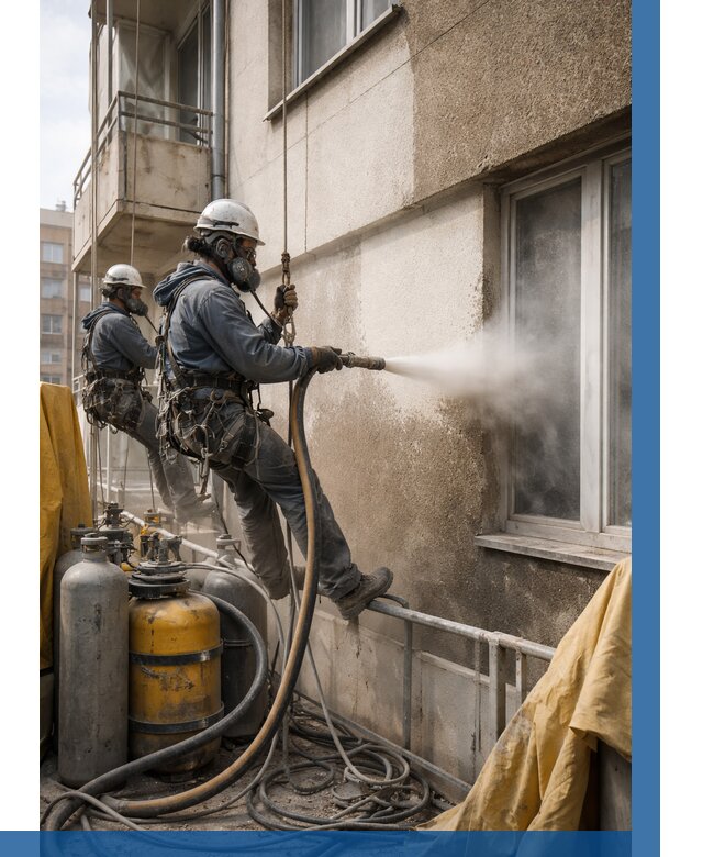 Пескоструйная очистка фасада в Алапаевске от 696 р. | ВЫСОТНИК-Лпв