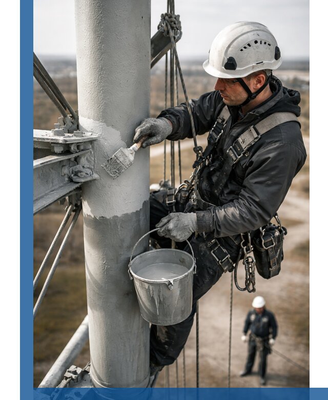 Покраска мачт связи в Алапаевске промышленными альпинистами