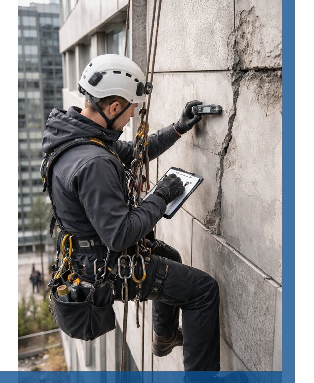 Обследование фасада альпинистами в Алапаевске от 128 р. | ВЫСОТНИК-Лпв